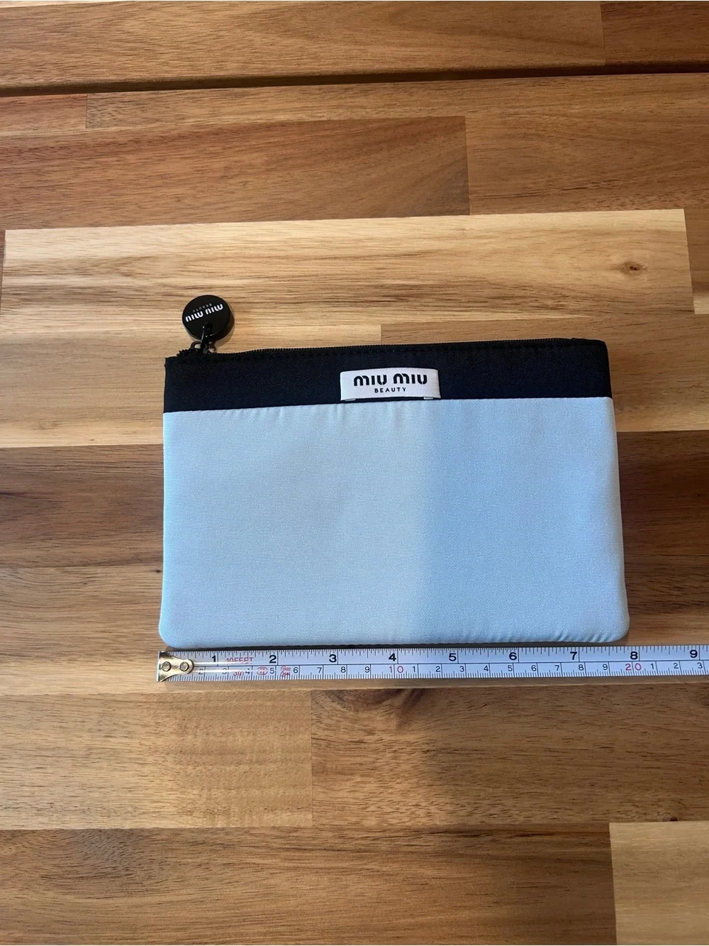 Miu Miu Beauty Novelty Cosmetic Pouch Sky Blue Black Zip Bag